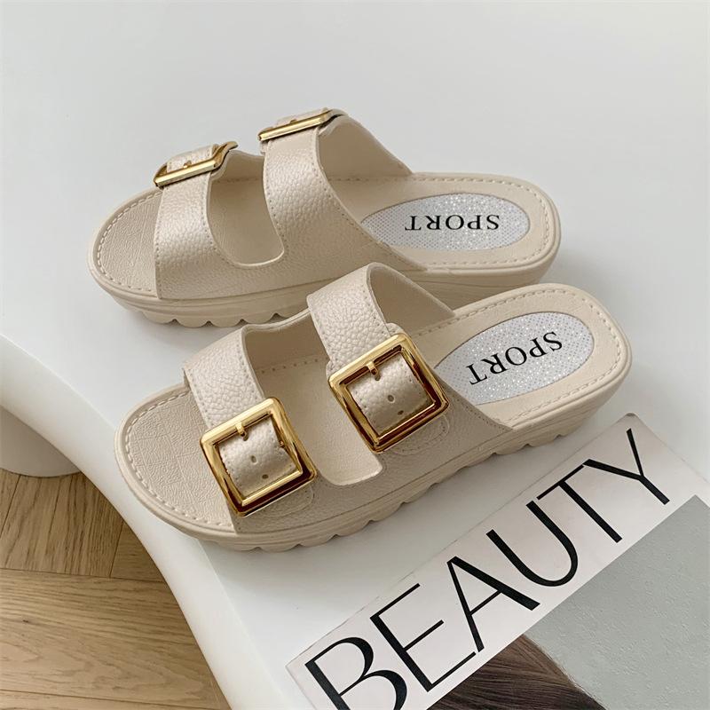 

Новые женские сандалии летняя мода двойной ремешок толстая подошва тапочки повседневная обувь для отдыха на открытом воздухе 40-41