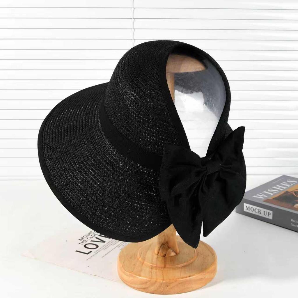 Korean Elegant Wide-Brim Visor Hat - Summer Sun Protection Straw Hat for Women