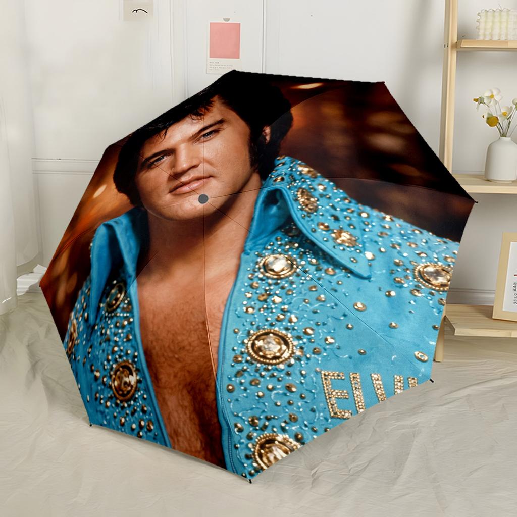 Elvis Presley Performance Outdoor Automatischer Regenschirm mit 8-Speichen Faltbarem Design Reiseutensil Modefans Geschenk für Festivals