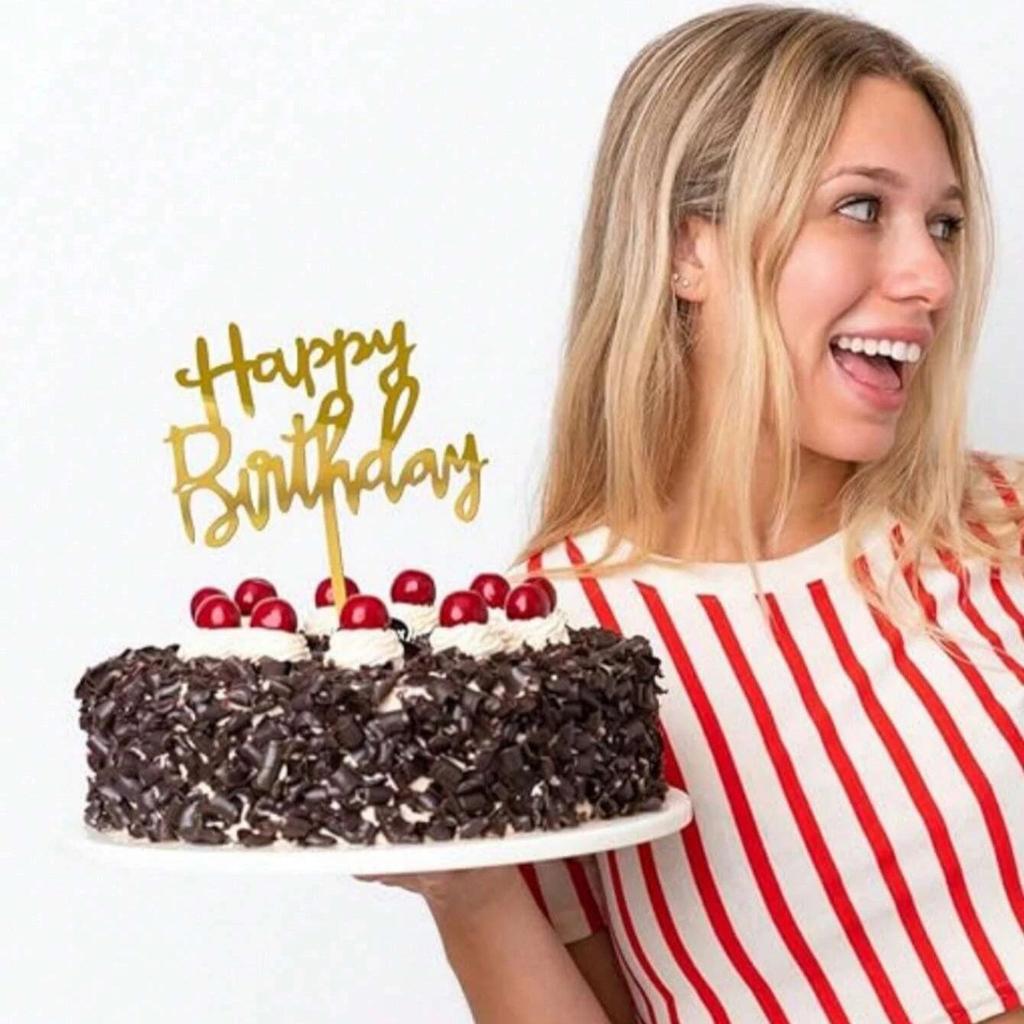 10/20Pcs Gold Black Happy Birthday Cake Topper DIY Acrylic Letter Simple Design Kids Birthday Party Dessert Decoration Supplies