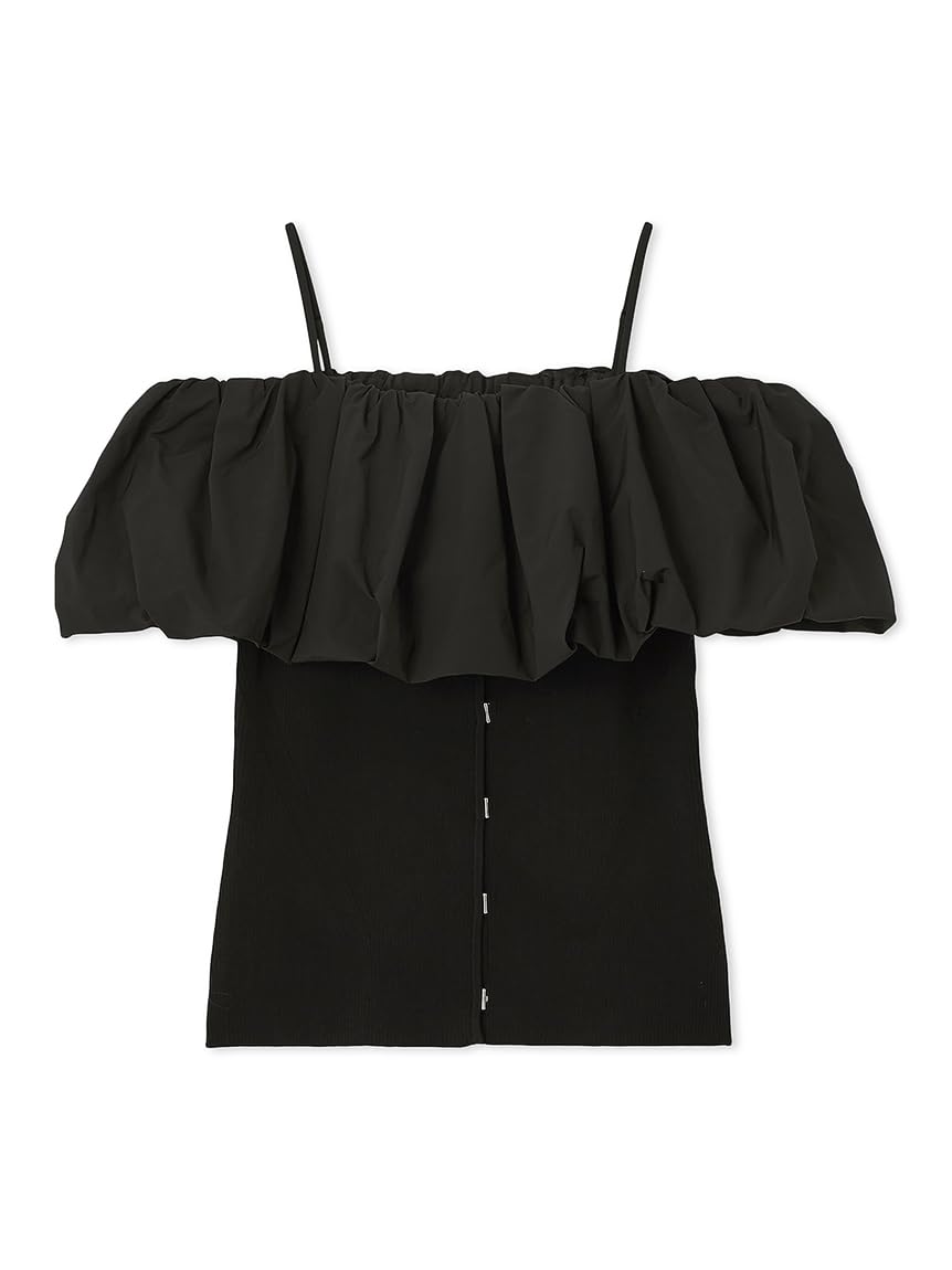 ИДЕНТИФИКАТОР FRAY. Пышный вязаный пуловер с открытыми плечами, цветовая комбинация (FWNT252024BLKF)