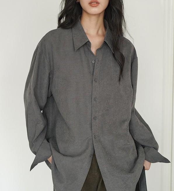 Smoke Gray Temperament Shirt, New Women's Light Luxury High-end Spring Simple Lazy Style Loose Inner Shirt