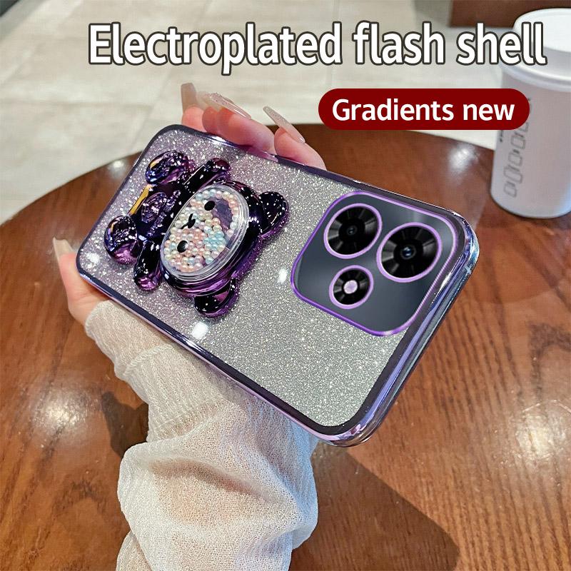 Candy Bear Stand Holder Glitter Phone Case Realme C67 C65 C63 C61 C55 C53 C51 C35 C33 C31 C30 C20 C21Y C25Y C11 C15 C17 4G Cover