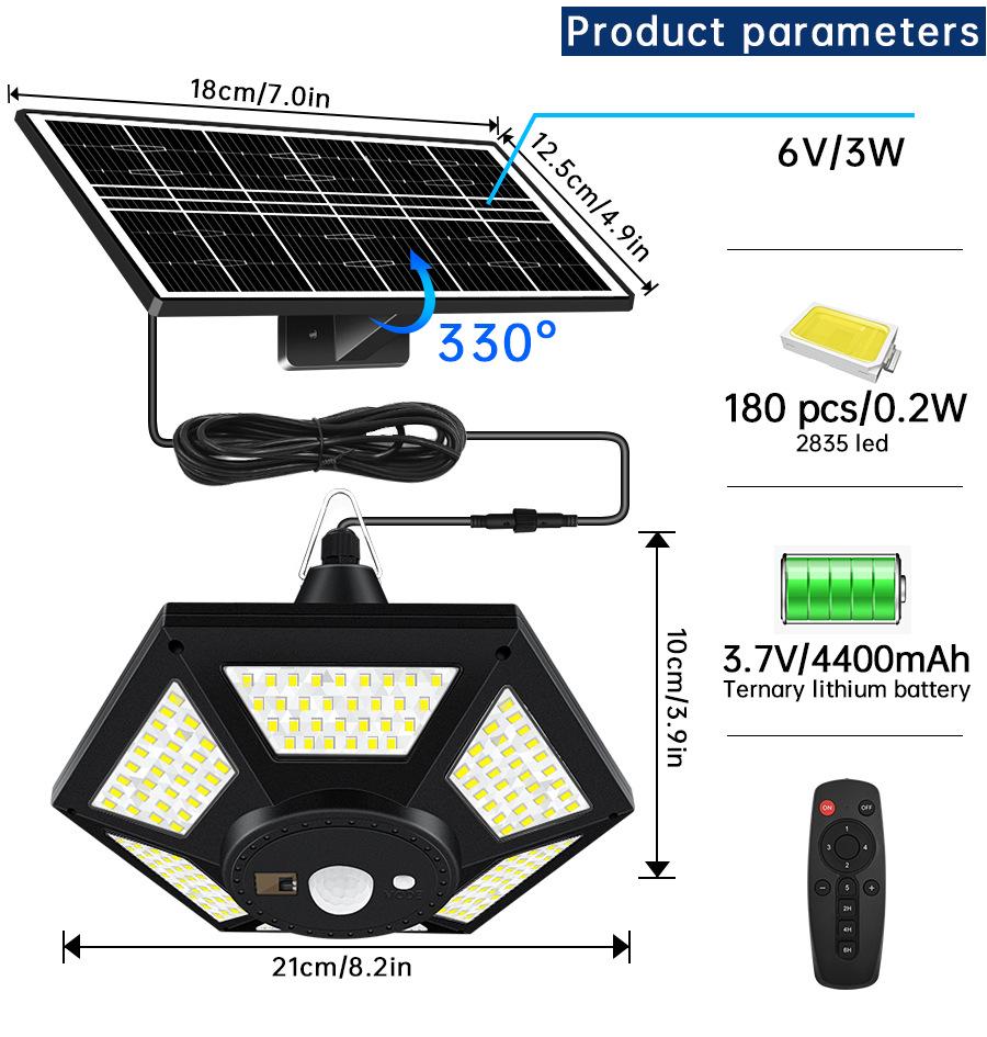 Outdoor Solar LED Pendant Light for Balcony, Pavilion, Terrace, Shed, Garage, and Courtyard.