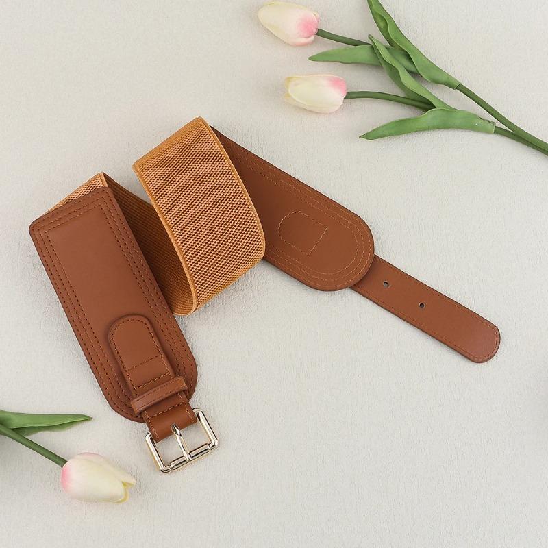 Elastic women's waist seal square pin buckle fashion belt Stretch wide belt with suit jacket