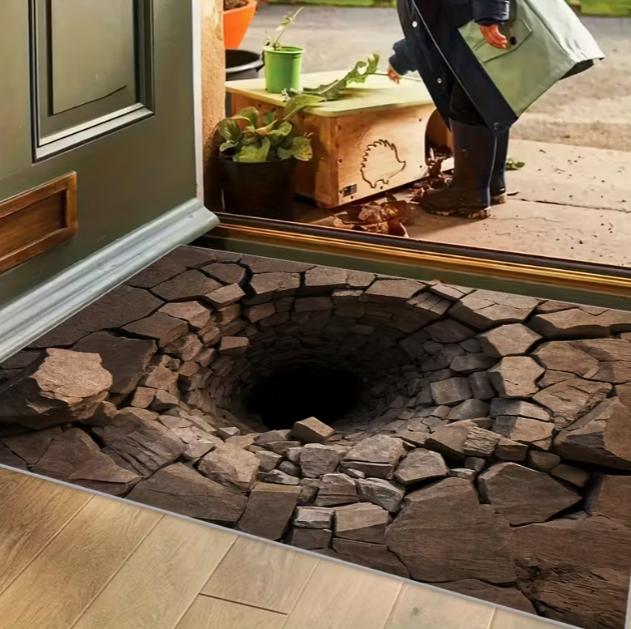 1pc Realistic 3D Stone Wall and Ladder Doormat Mat Flannel Material Suitable for Bathroom Bedroom Living Room Entryway Mats