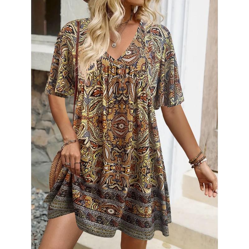 

IHUASU Fashion Summer Spring Short Sleeve V-Neck Casual Dresses Unique design XXL