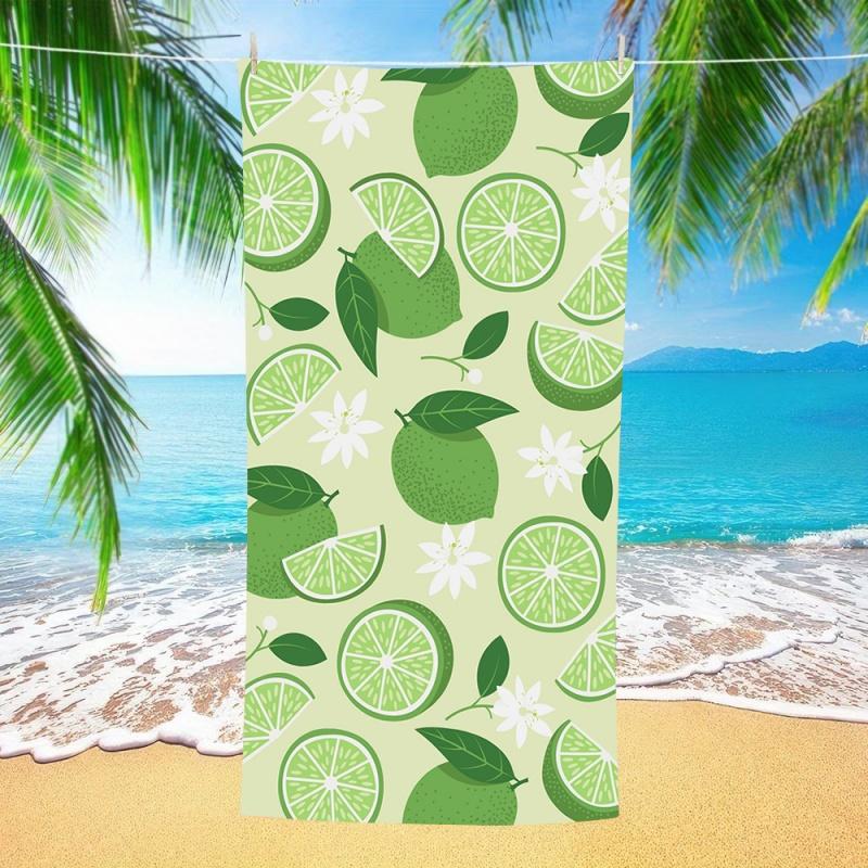 Fresh Lemon White Floral Pattern Beach Towel Soft Quick Dry Towel for Summer Beach Pool Travel Spa Camping Daily