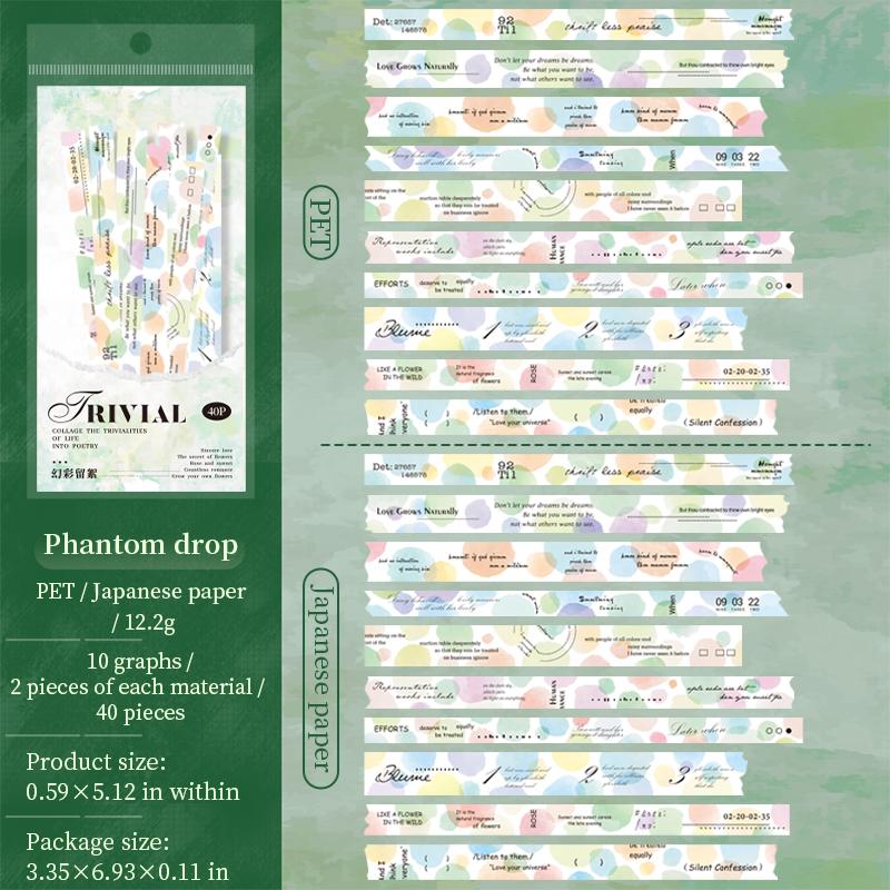 PET Washi Paper Dual Material Long Strip Sticker Bag Art Manuscript Text Pattern Sticker Creative Hand Account DIY Decoration