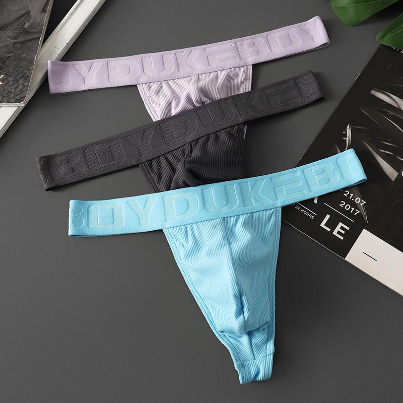 Men Sexy G-String Soft Ribbed T-Back Thongs Breathable Underwear Bulge Pouch Underpants Male Bikini Trunks Wide Belt Panties