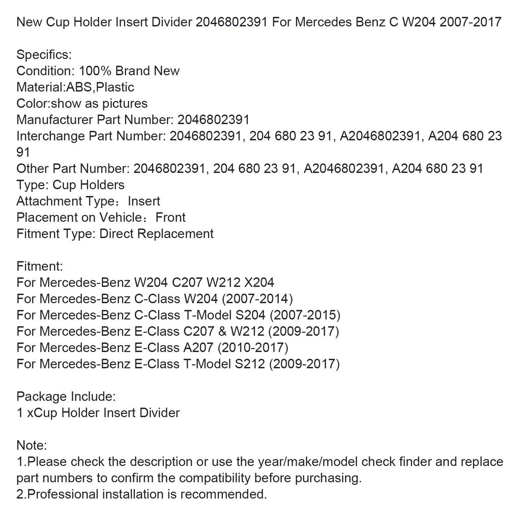 Neuer Getränkehalter Einsatz Trenner 2046802391 Für Mercedes Benz C W204 2007-2017