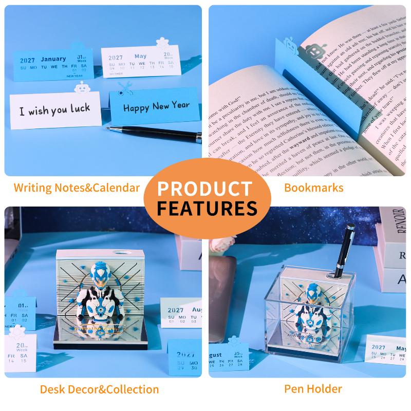 Classic 2027 Desk Calendar with LED Light 3D Tear-away Functional Office Decor
