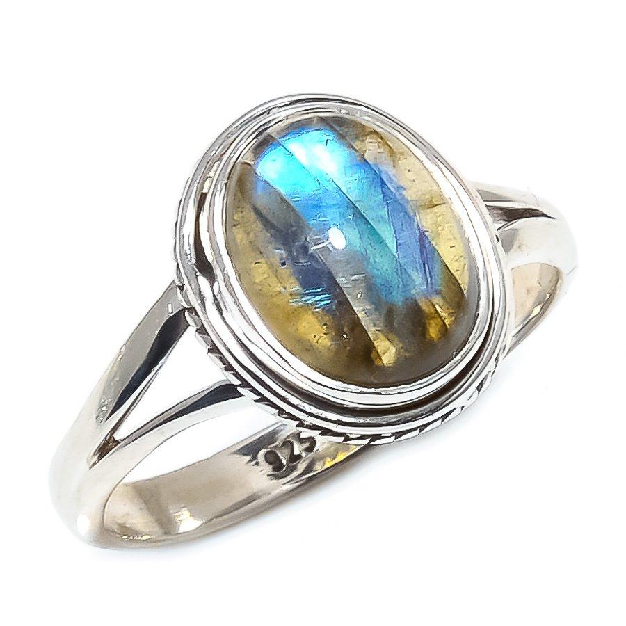 Natural Labradorite Gemstone Handmade 925 Solid Sterling Silver Ring S.8.5 a5P30