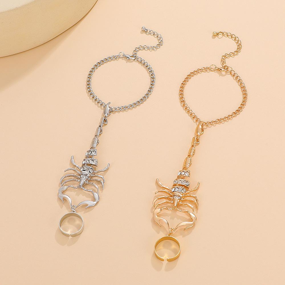 Dark Gothic Scorpion Bracelet For Women Trendy Connect Hand Back Chain Bangle Gold Color Fashion Jewelry Halloween Accessories