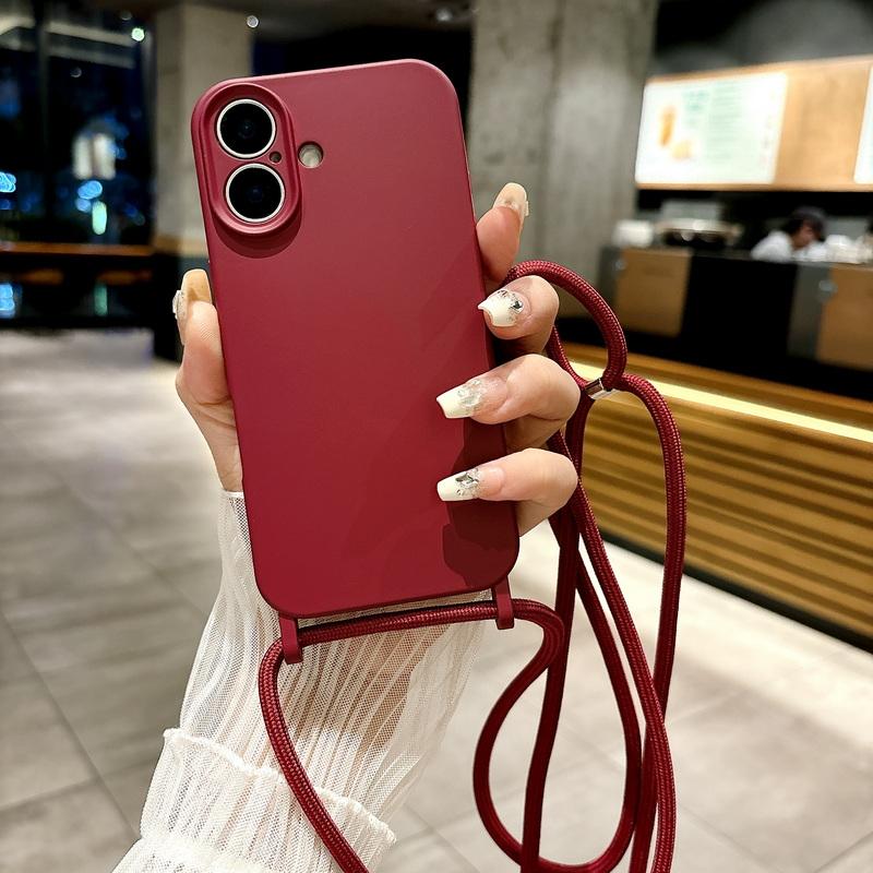 

Чехол для iPhone 16 Pro 15 14 Plus 13 12 Pro Max 11 Candy Color, тонкий, с ремешком на шею и шнурком iPhone 15 вино красного