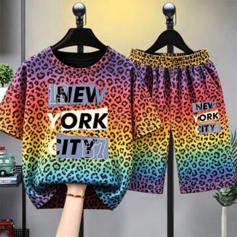 Personalized Stripes Letter Printed Kids T-shirt and Shorts 2 Piece Set Summer Casual Outfit for Boys and Girls Kids T-shirt Set