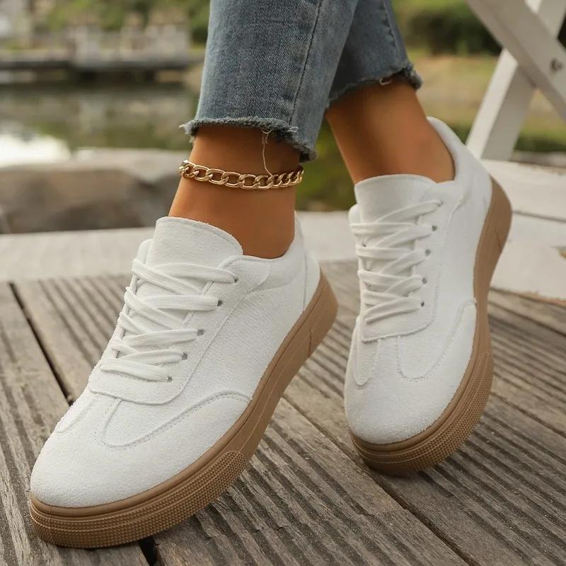 Fashion 2025 Ladies Shoes Lace-up Women's Vulcanize Shoes Fashion Sewing Outdoor Slip-Resistant Casual New Plus Size Versatile Sneakers