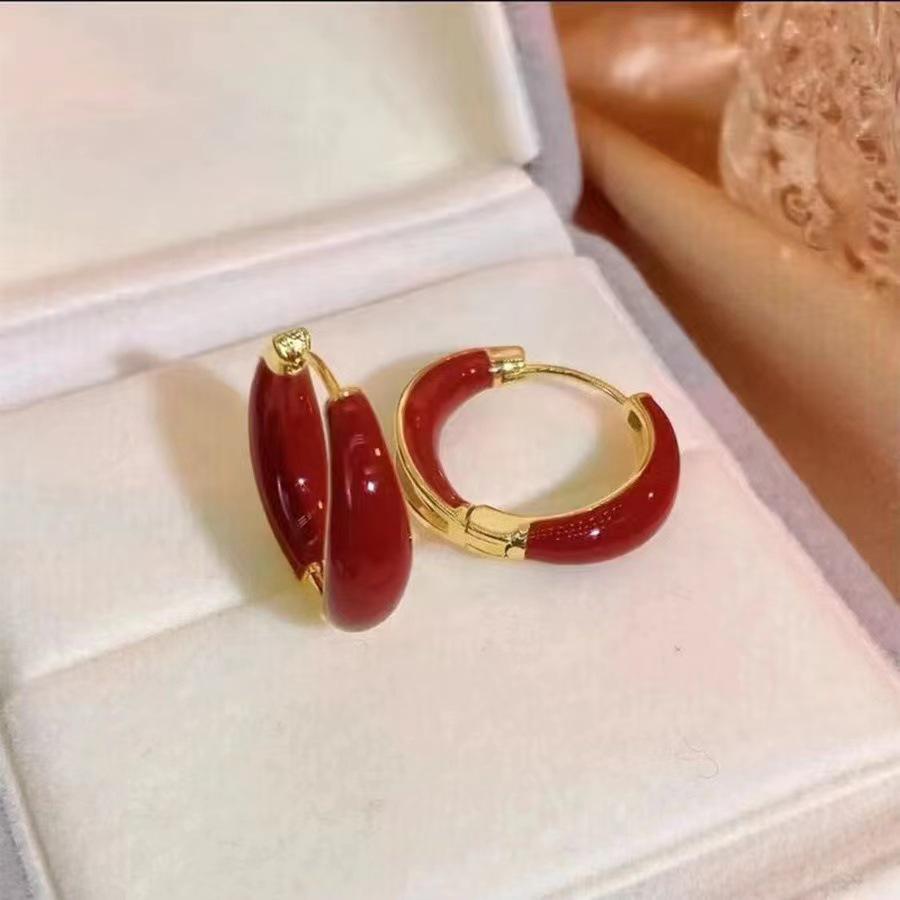 Elegant Red Oil Drip Hoop Earrings for Women - Trendy Luxury Design
