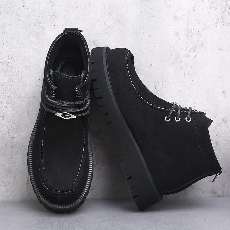 Trendy brand retro Martin boots men's leather knight boots desert Mickey big head locomotive boots thick sole heightening tooling short boots