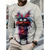 New cartoon animal pattern 3D print men's long sleeved T-shirt spring and autumn fashion casual round neck shirt men's clothing