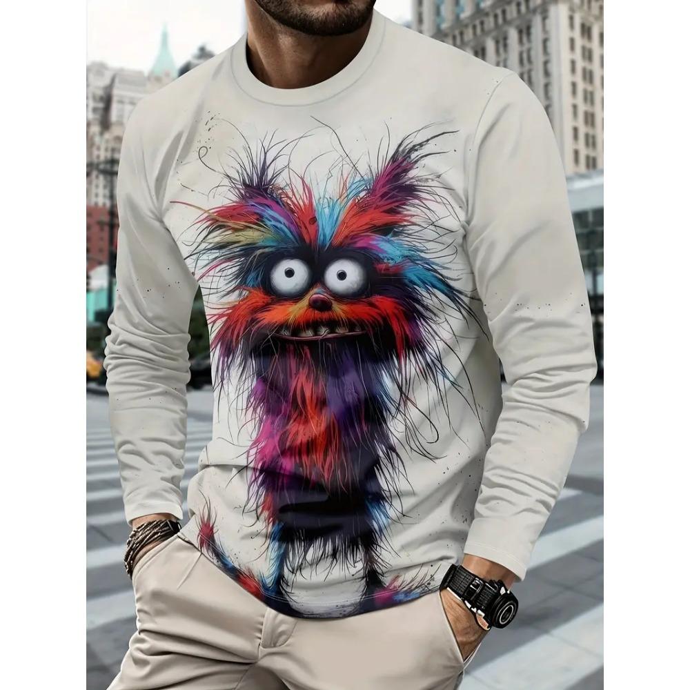 New cartoon animal pattern 3D print men's long sleeved T-shirt spring and autumn fashion casual round neck shirt men's clothing