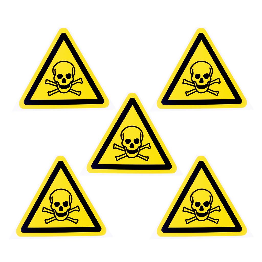 5pcs Triangle Warning Sign Sticker 2.5/5cm Alarm Logo Label Beware Hurting Heating Corrosion Poison Laser Bumping Self-Adhesive