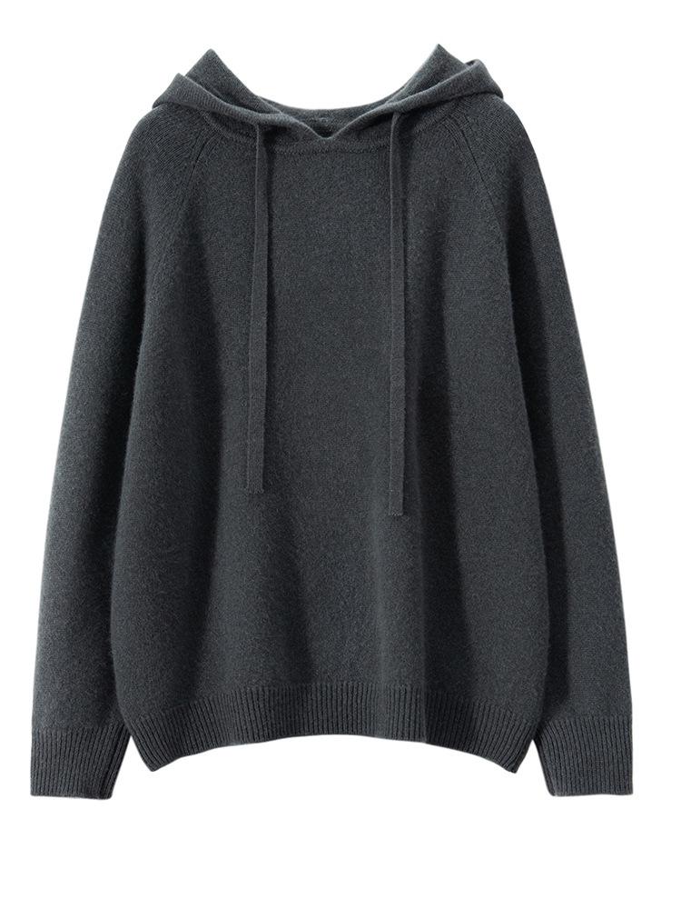 Women's Hooded Cashmere Sweater: 2026 Winter Solid Color Versatile Slimming Pullover