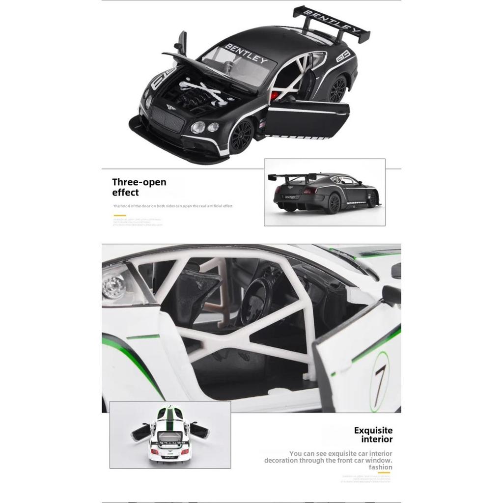 1/24 Bentley Continental GT3 Hög Simulering Gjuten Metalllegering Modellbil Ljud Ljus Dra Tillbaka Samling Leksak för Barn F501