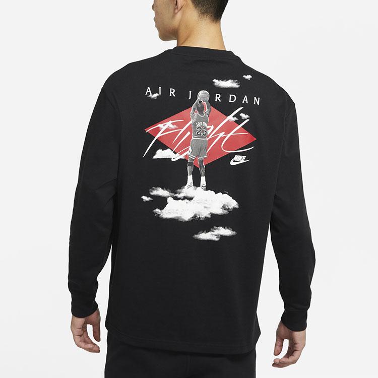 Jordan Embroidered Letter Print Breathable Sports Round Neck American Retro Long Sleeve T-Shirt Men Tops Black DH8963-010