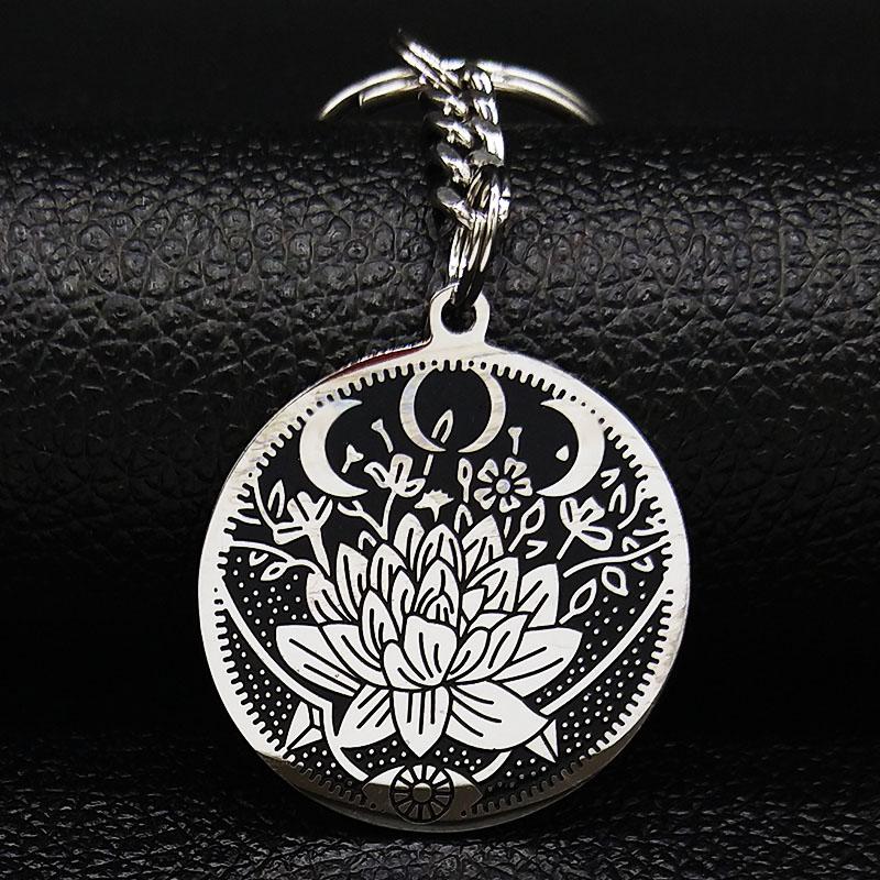 Wicca Lotus Stainless Steel Necklaces Pendants for Men Black Silver Color Moon Eye Long Chain Necklace Jewelry Colgante Hombre