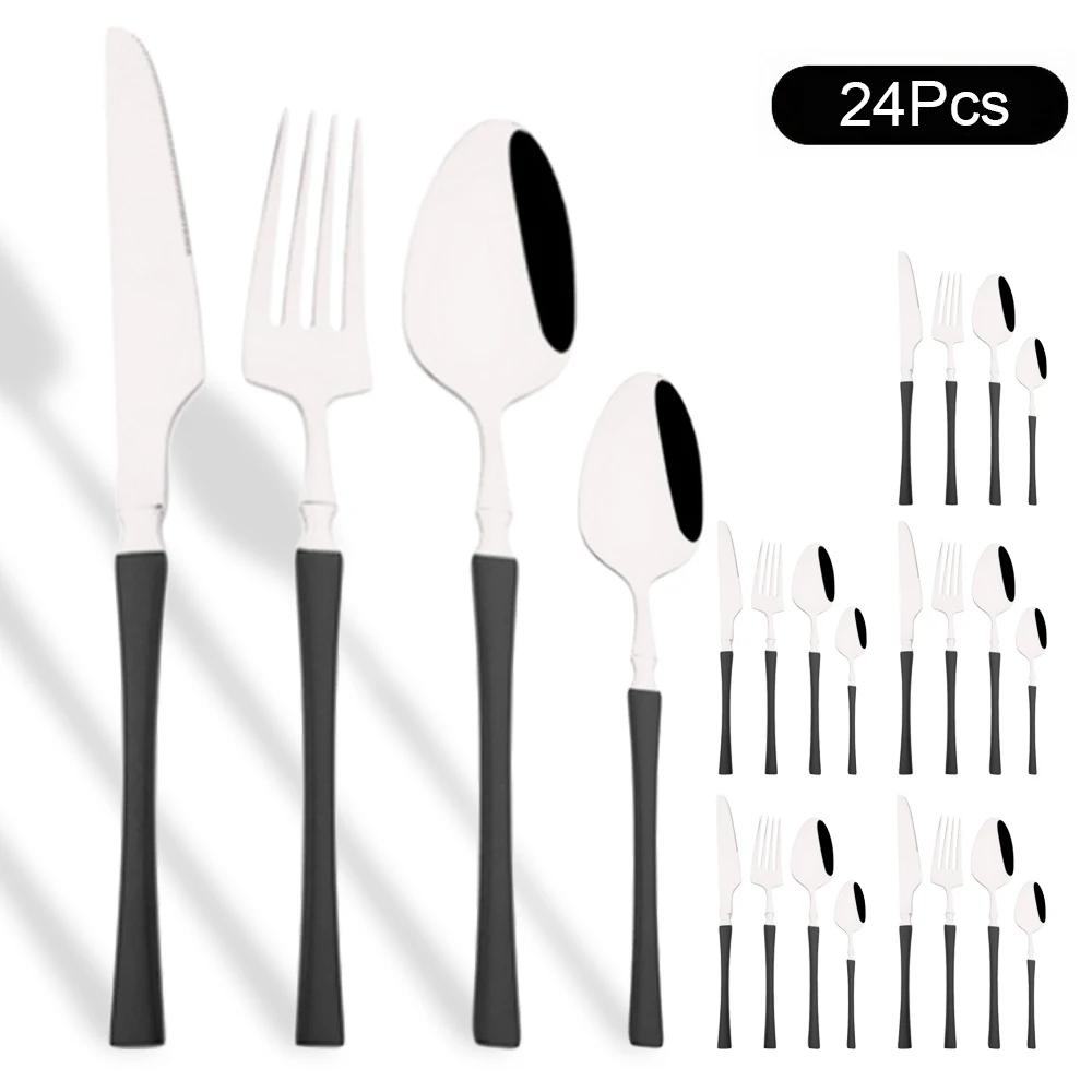 24Pcs Gold Tableware Sets Stainless Steel Cutlery Knife Tea Fork Coffee Spoon Flatware Dishwasher Safe Dinner Kitchen Dinnerware