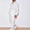 Men's Long Sleeve Linen Shirt Two-Piece Set: Summer Beachwear - Available In Black, White, Beige Solid Colors.