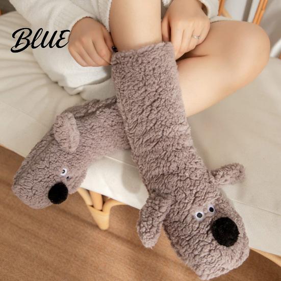 Winter Leg Warmers Thickened Knee-high Socks Cartoon Adult Floor 1 Pair Dog Design Fuzzy Plush