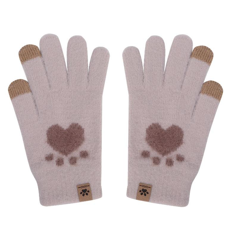 Xin Bangbang, thickened fluffy gloves, winter student hand warmer, antifreeze, hand guard, finger-divided knitted gloves for women