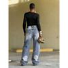 Damen Gerade Hosen Jeans Lange Länge Quasten Hosen Stretch Mittlere Taille Gewaschen Streetwear Denims Vintage Used Look