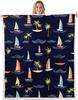 Nautical Sailboat Blanket Tropical Palm Tree Pattern Beach Decor Summer Throw Coastal Home Textile Ocean Theme Bedding