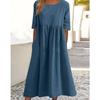 Summer Casual Short Sleeve Women Pocket Long Dress Fashion Elegant Plus Size Pleated Loose Crew Neck A-line Party Dresses Office Women Clothing