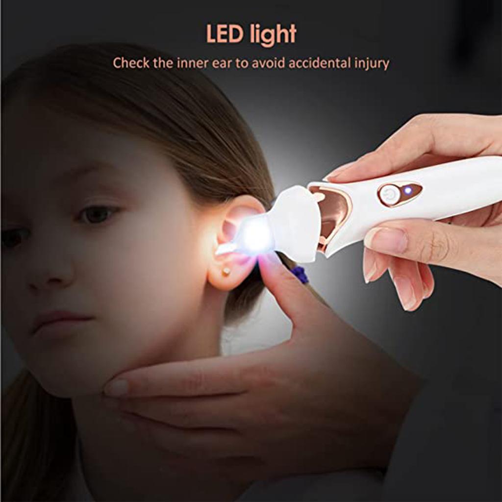 Elektryczna miarka do uszu, akumulatorowe narzędzie do czyszczenia uszu LED, cichy, bezpieczny, niski poziom hałasu, przenośny środek do czyszczenia uszu dla dzieci i dorosłych