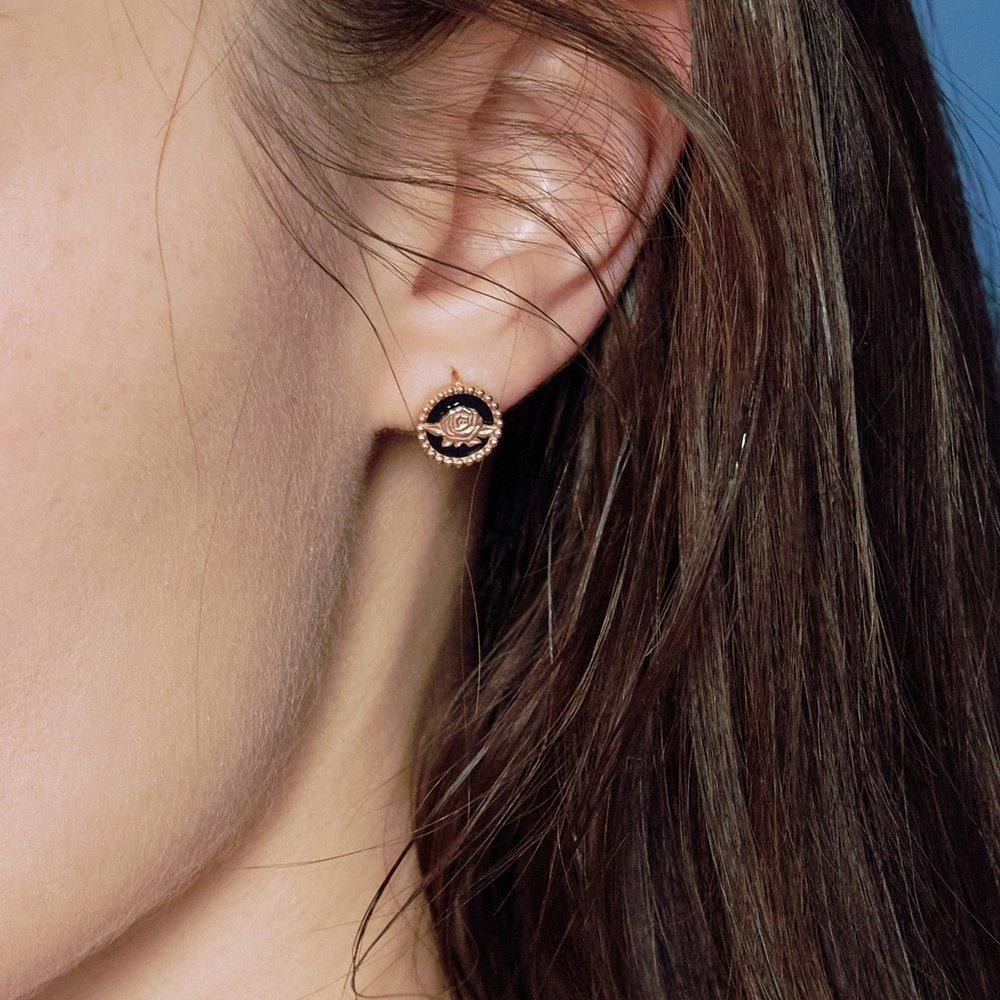 [Rosemont] Silver Black Onyx Earrings La Vie En Rose Rc24B21K