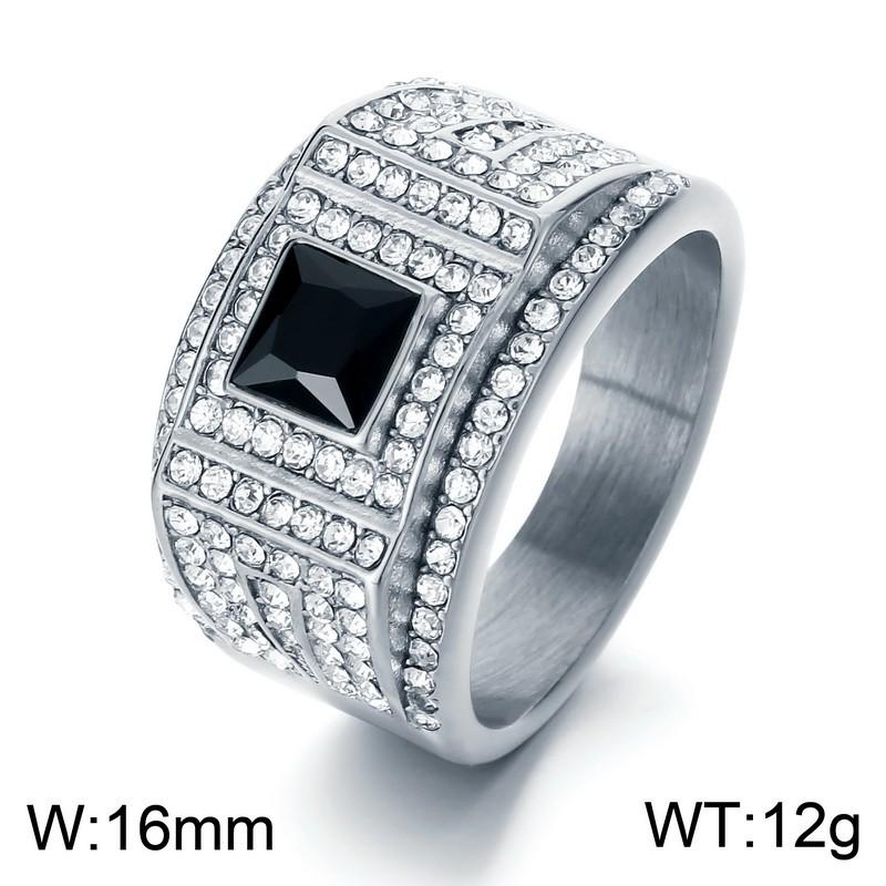 Affordable Luxury Men's Hip Hop Stainless Steel Ring Exquisite Rhinestone Ring