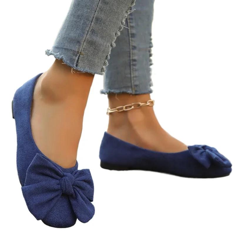 Women's Flats Outdoor 2025 New Fashion Women Round Toe Bow Tie Soft Bottom Plus Size Shoes Female Slip On Casual Ladies Shoes