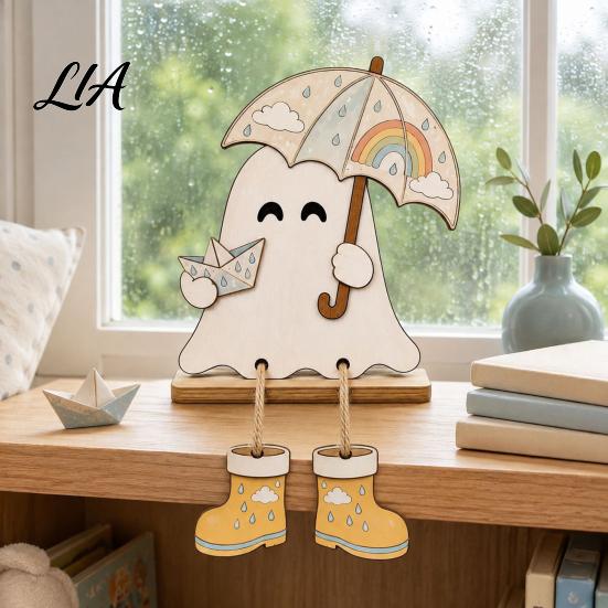 Autumn Atmosphere Home Accessories Wooden Harvest Festival Ghost Ornament for Desktop Decoration, Cute Small Holiday Gifts Friends Halloween Tabletop