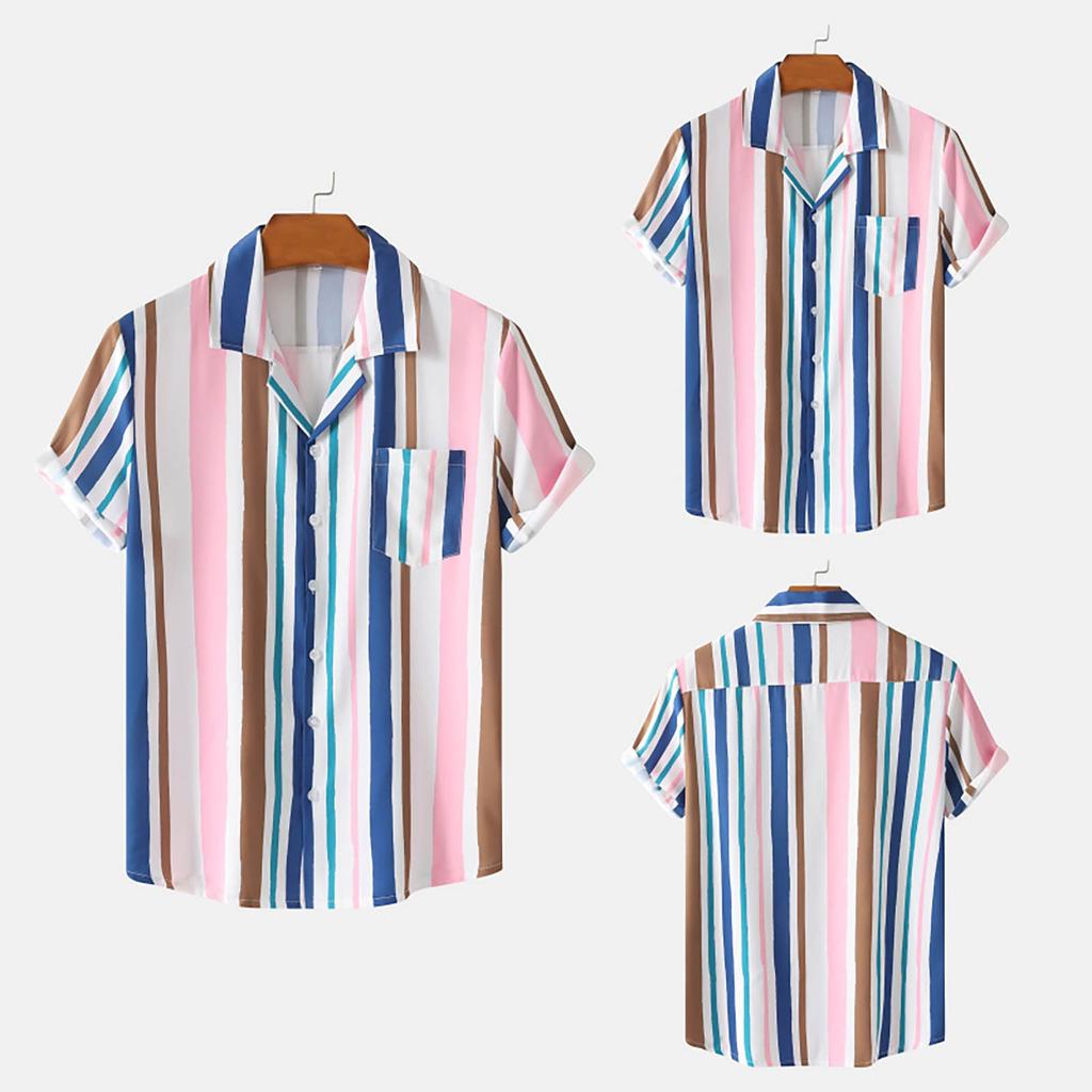 Men's Hawaiian Vacation Casual Top Loose Comfort Striped Short Sleeve Shirt