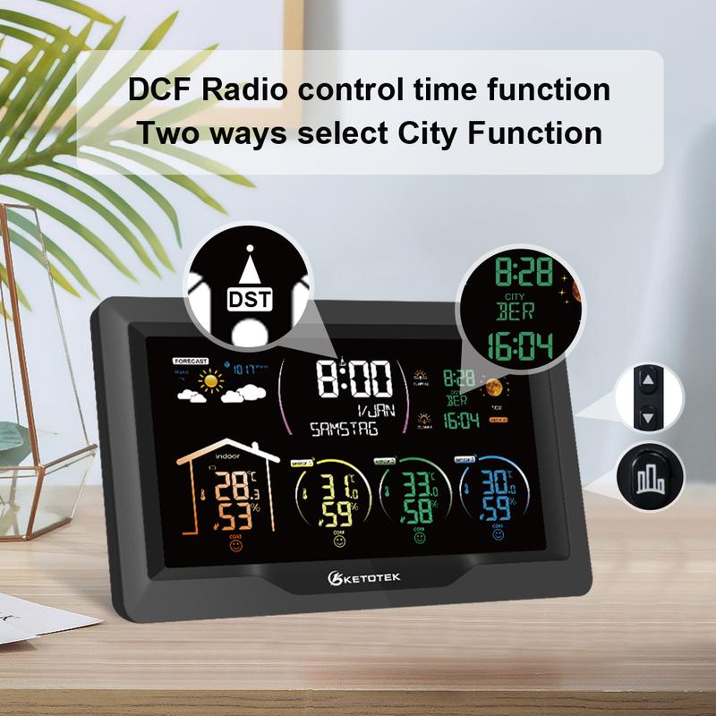 

Weather Station Wireless Digital Indoor Outdoor Forecast Hygrometer Humidity Temperature Meter With 3 Sensors US Type