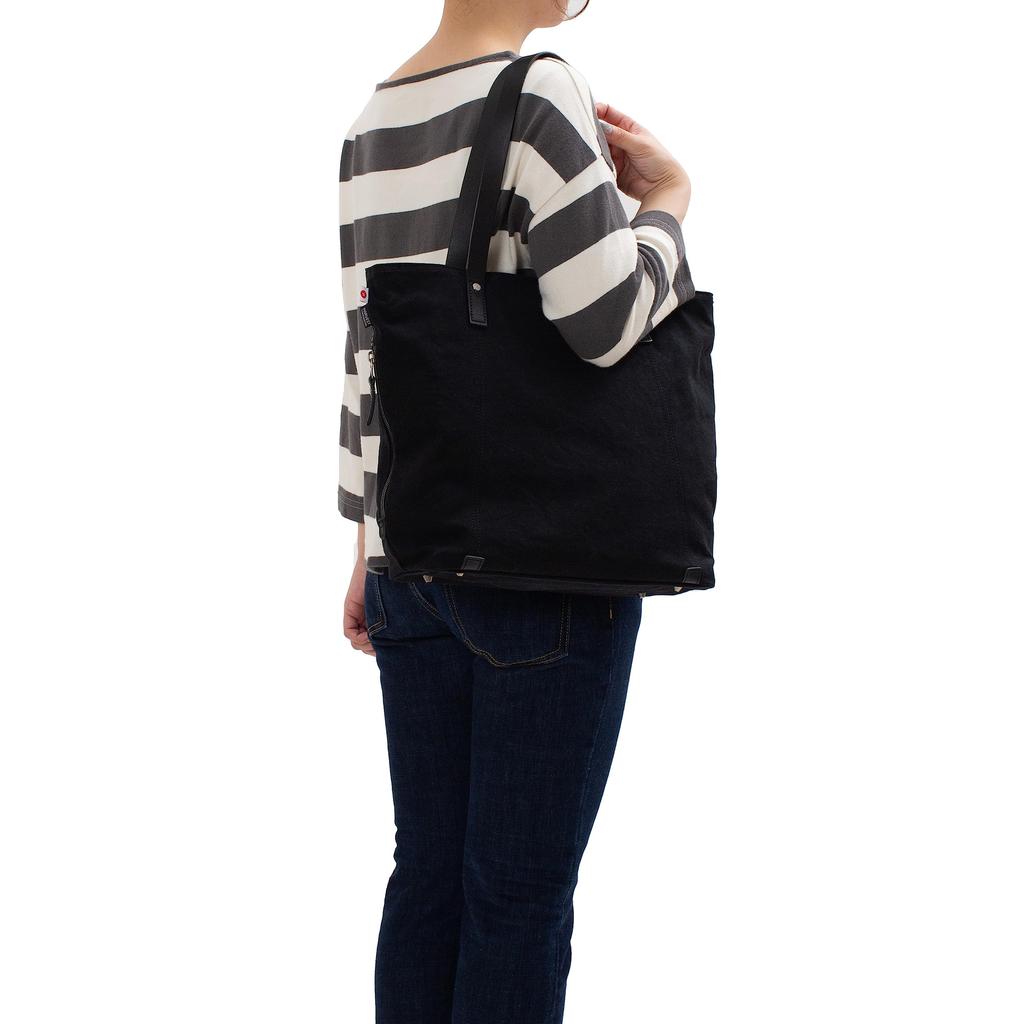 [Doubles] A4 Tote Bag with Zipper, Single-Flap, Made of Japanese No. 10 Paraffin Bio-Treated Canvas and Italian Tanned Cowhide Leather (BQZ-7433)
