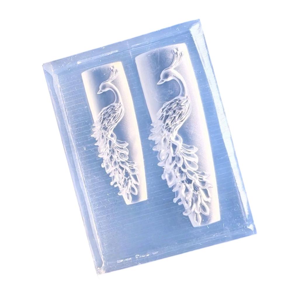 Transparent Silicone Embossing Mold Featuring Peacockbird Pattern Ideal For Nail Skill Phone Case Decorations
