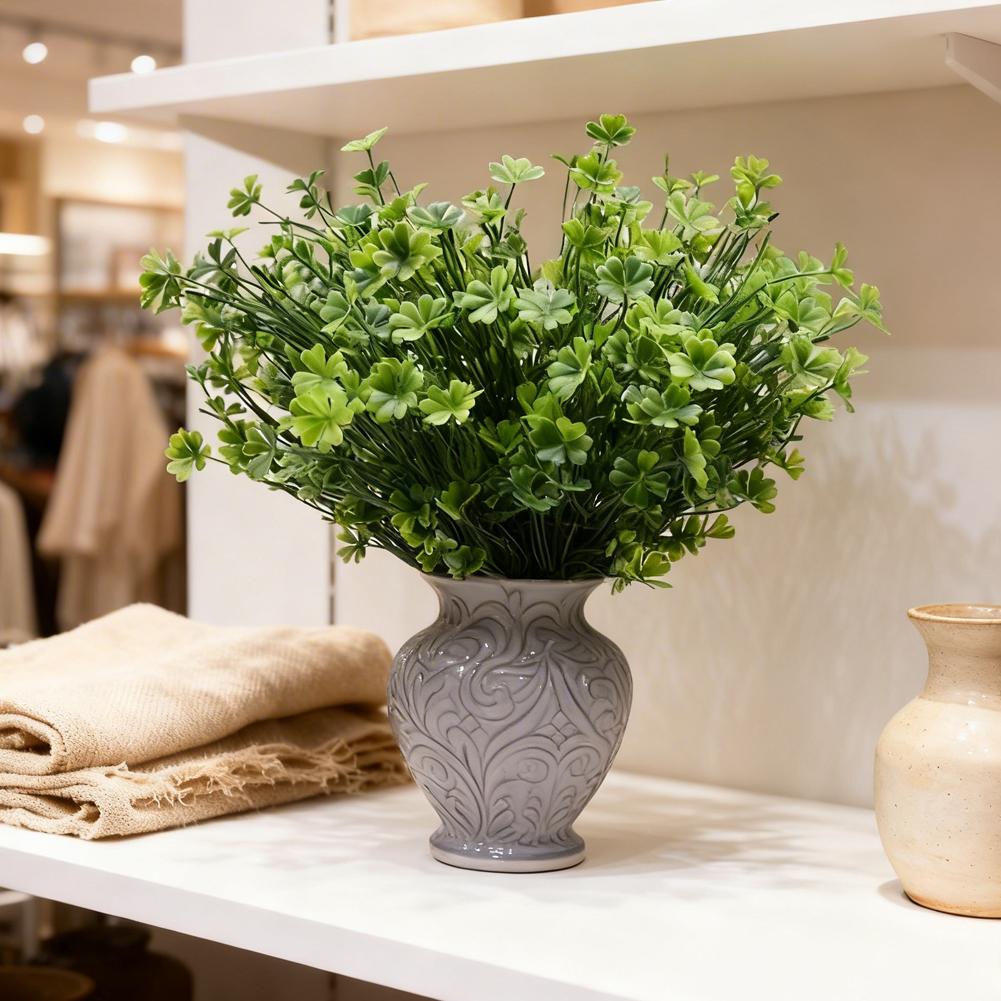 2-Pack Artificial Four Leaf Clover Plants Faux Shamrock Stems for St. Patrick's Day Decor Lucky Greenery for Wedding Home Garden