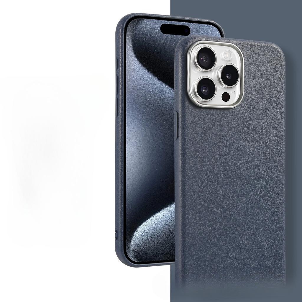 Luksusowe etui ze skóry PU dla iPhone 16 Pro Max, Premium Teksturowane Odporne na wstrząsy Etui Ochronne z Metalową Ramką na Aparat