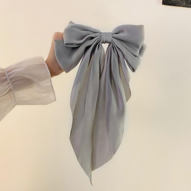 Elegant Bow Ribbon Hair Clip Fashion Simple Solid Satin Spring Clip Hair Pin Retro Headband with Clips Girls Hair Accessories