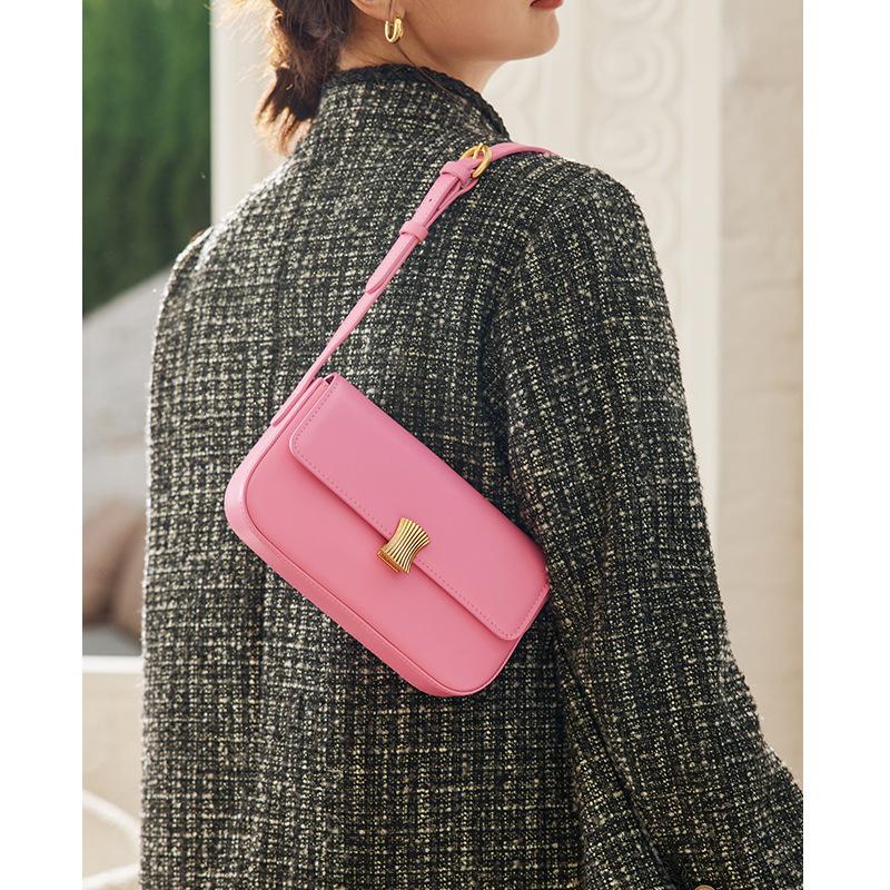 Unterarmtasche Damen Split Leder Einzelne Schultertasche Metall Dekor Crossbody Kleine Quadratische Tasche